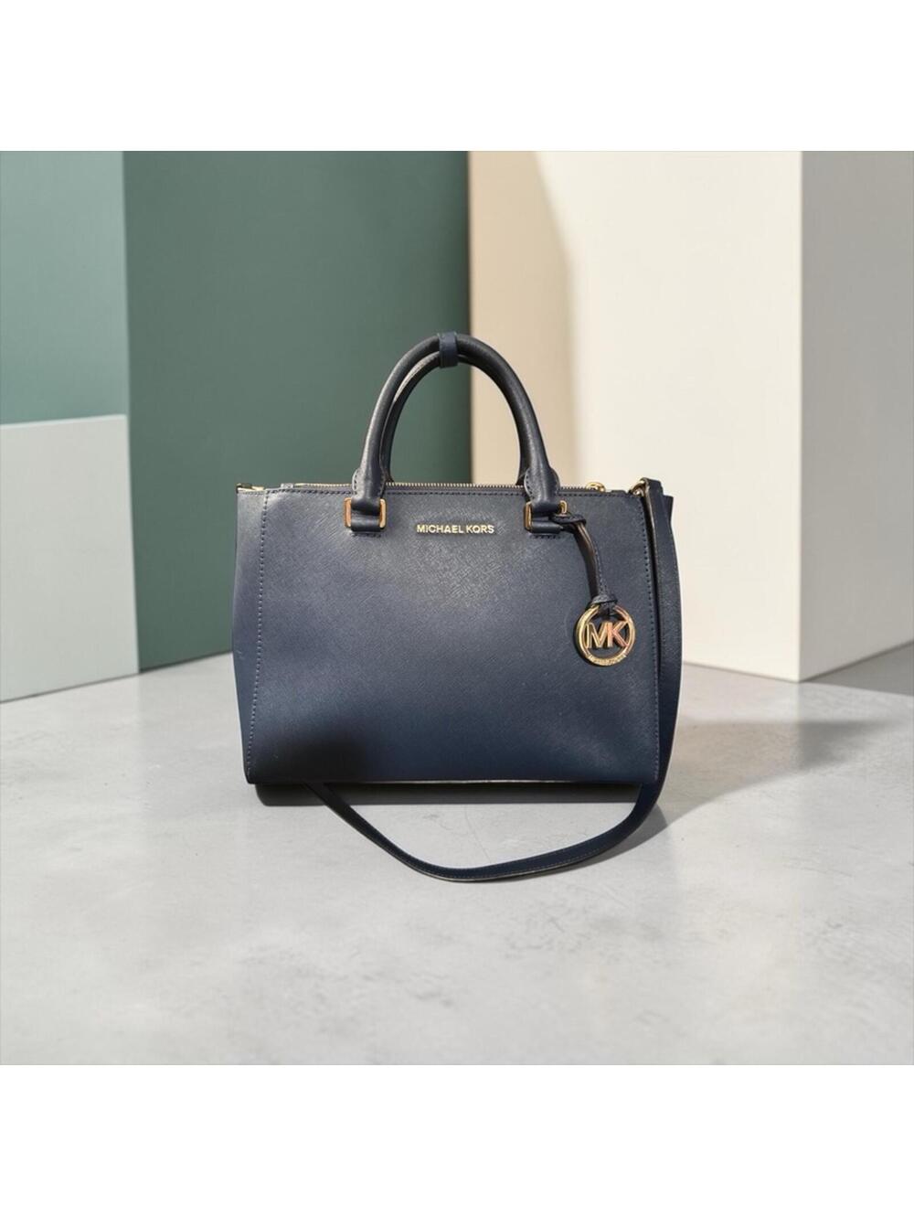 Michael Kors Navy Blue Saffiano Leather Satchel